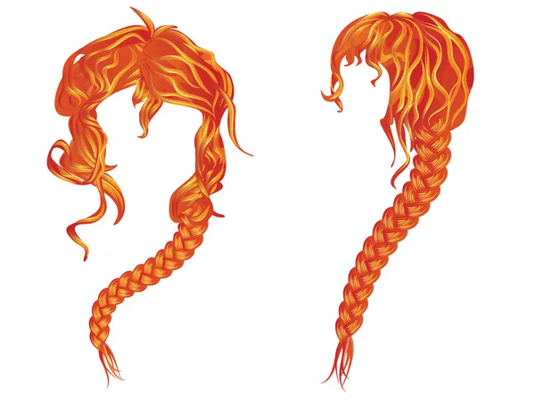 Flätad vågiga röda hår — Stock vektor