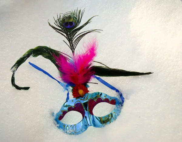 Karnaval maskesi karda — Stok fotoğraf