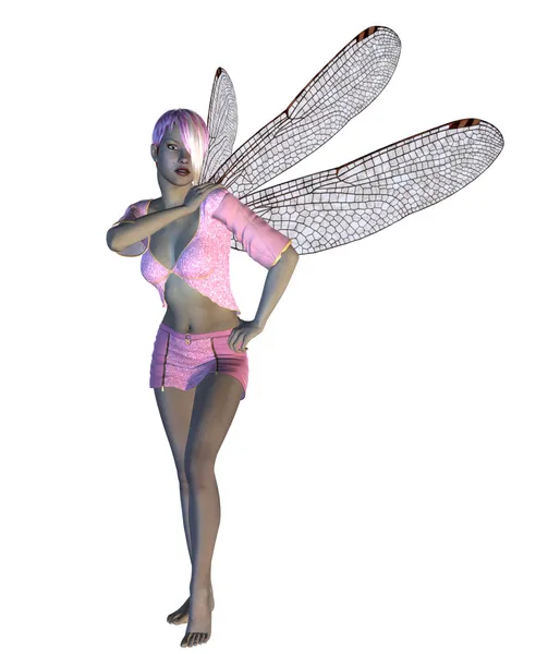 Fairy with pink dragonfly wings — Stock Photo, Image