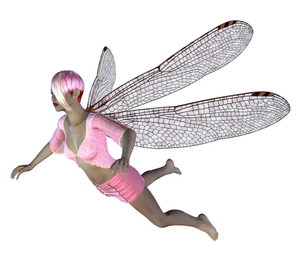 Fairy with pink dragonfly wings — Stock Photo, Image