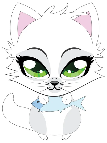 Lindo gatito blanco — Vector de stock