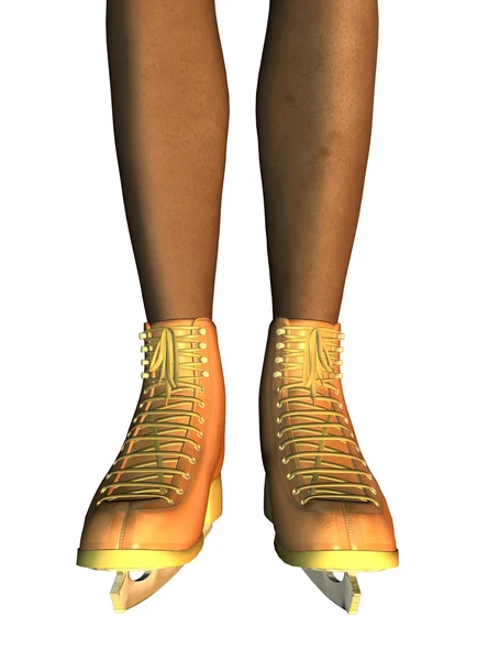 Female legs in gold ice skates — Stock Photo, Image