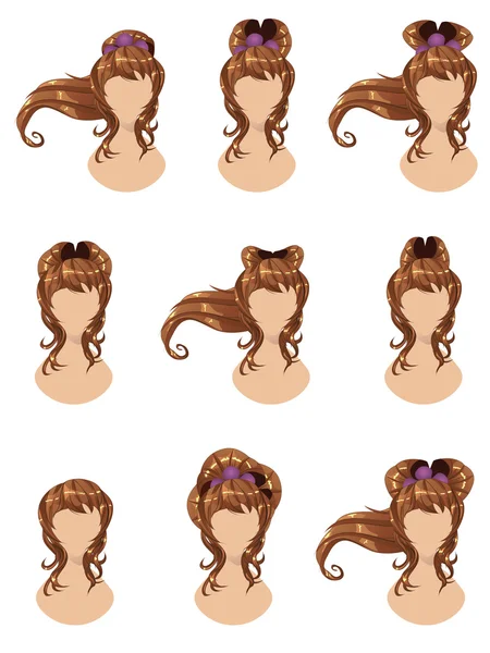 Каштановые волосы в разных стилях — стоковый вектор