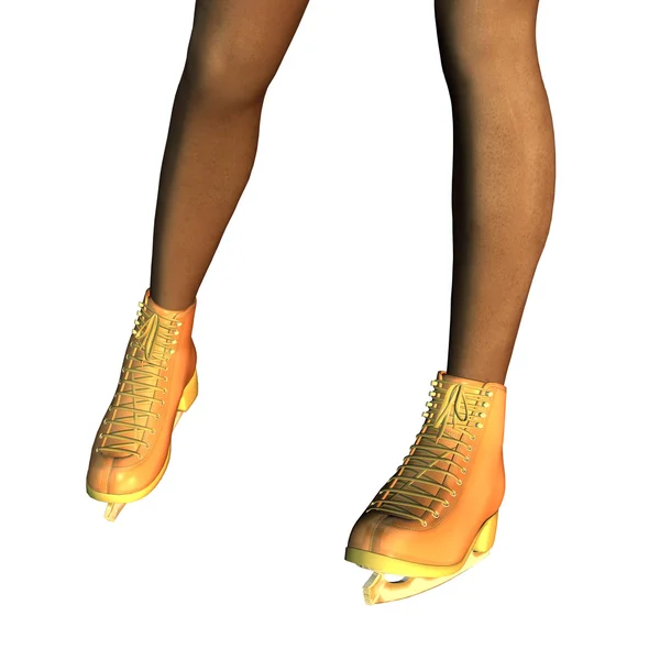 Beine in weißen Schlittschuhen — Stockfoto