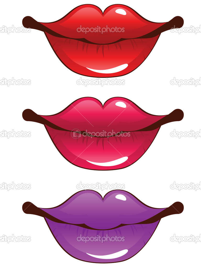 Cartone animato labbra — Vettoriale Stock Set di labbra femminili del fumetto colorato