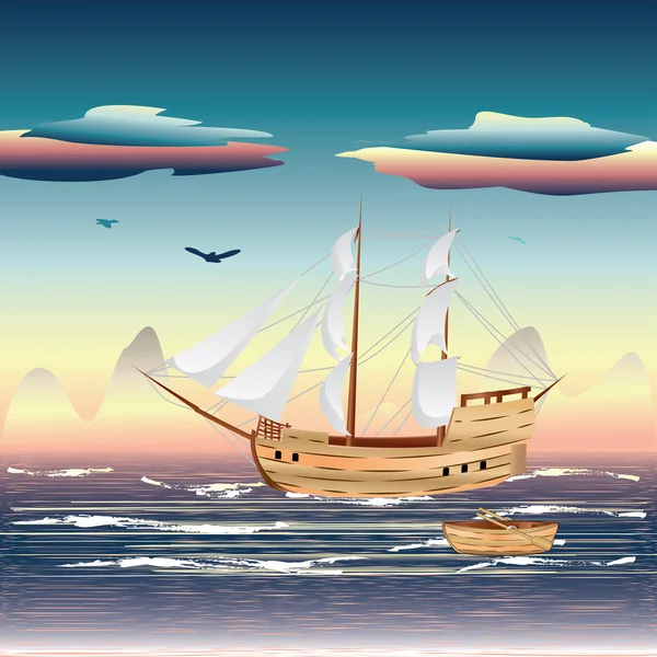 Segelschiff auf dem Meer — Stockvektor