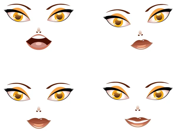 Toon cara femenina con ojos amarillos — Vector de stock