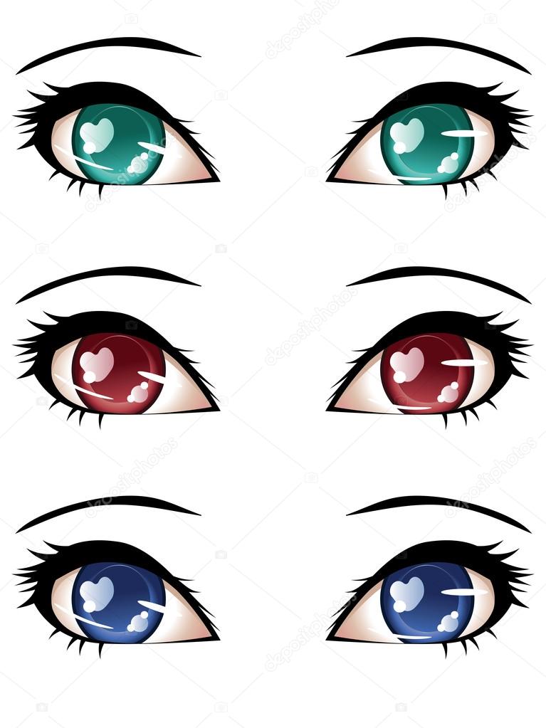 Vetores de Olhos Masculinos Do Estilo Do Anime Em Cores Diferentes