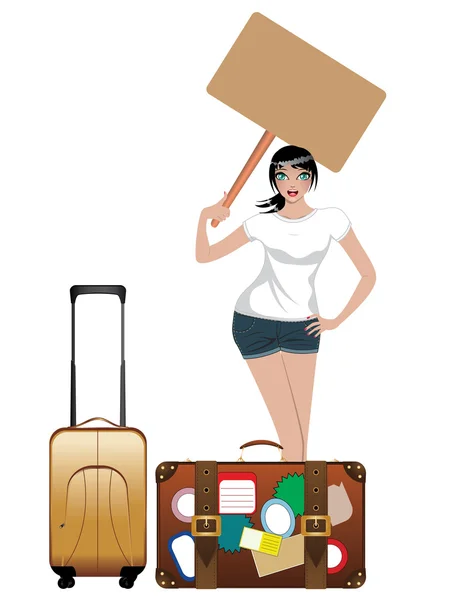 Hitchhiking Girl — Stock Vector