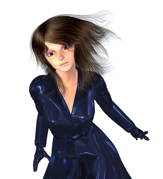 3d Girl in Dark Blue Coat — Stock Photo, Image