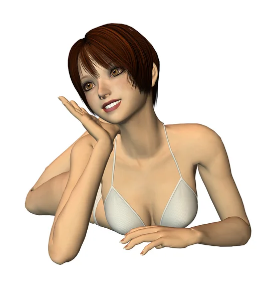 3D kız beyaz bikini — Stok fotoğraf