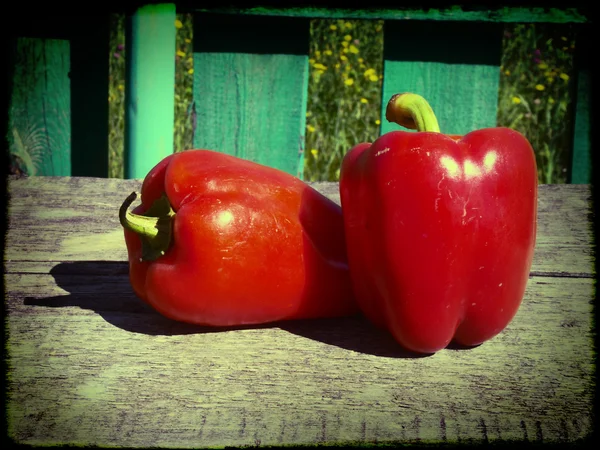 Två röda paprikor på bord — Stockfoto
