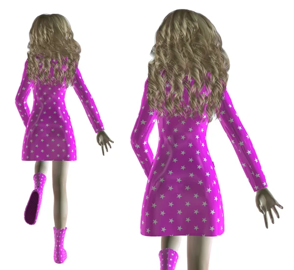 3D-vrouw in roze jas — Stockfoto