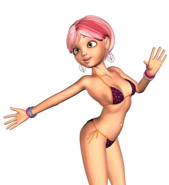 3D dziewczyna w bikini fiołek — Zdjęcie stockowe