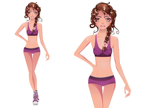 Brunette in Purple Swimsuit — Stock Vector