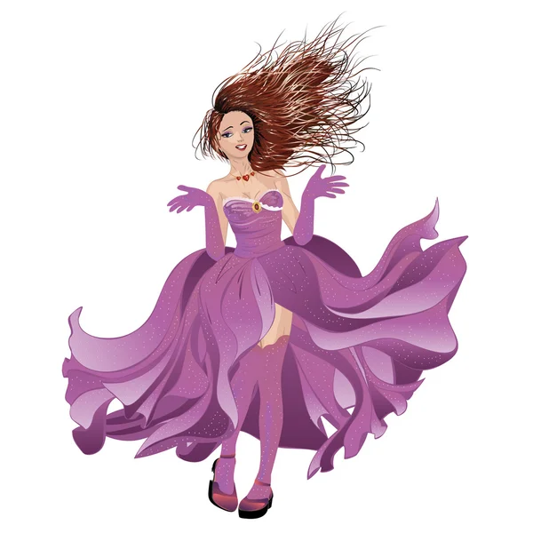 Chica en vestido de flujo — Vector de stock