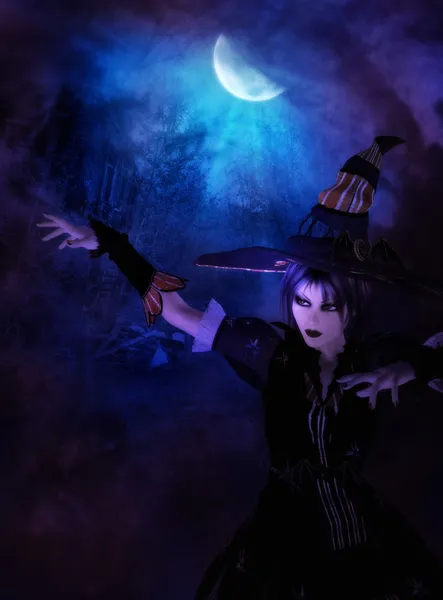 Mystic Night and Witch — Stock Photo, Image