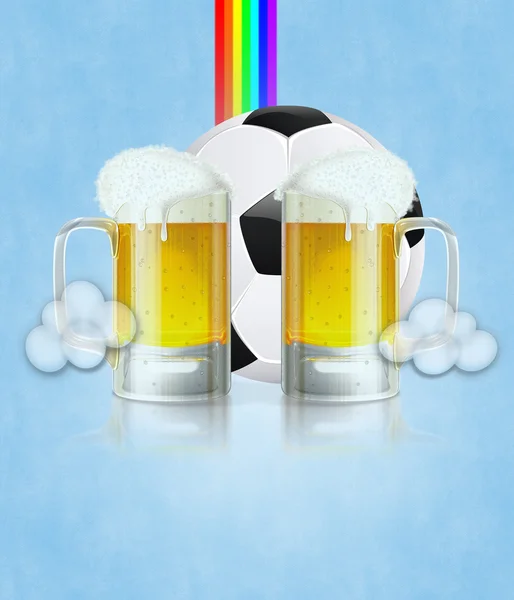 Bierglas und Fußball — Stockfoto