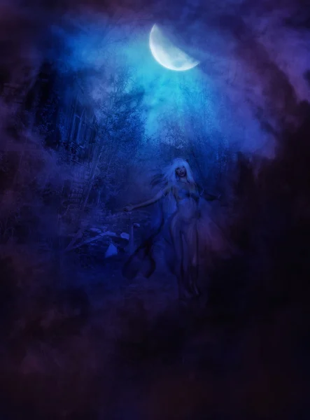 Mystic Night and Witch — Stock Photo, Image