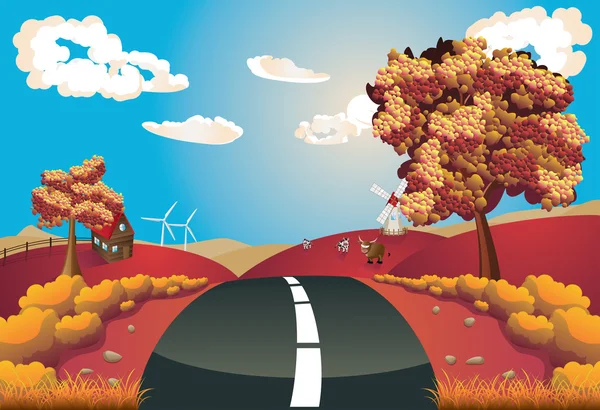 Outono paisagem com estrada —  Vetores de Stock