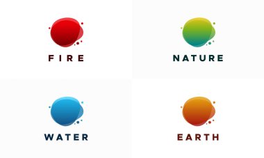 Modern Simge Dört Element (Ateş, Su, Toprak, Yaprak) Çizgi Sembolleri Simgesi Simgesi Simgesi