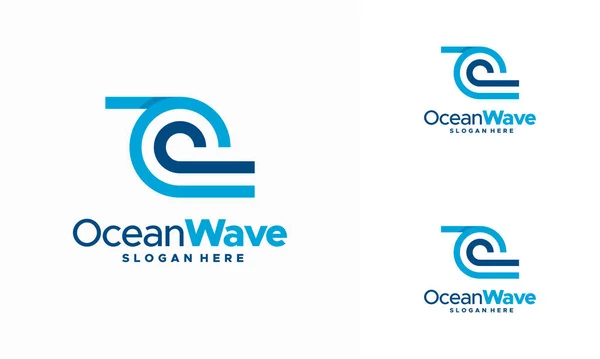 Modern Iconic Ocean Wave Logo Dengan Gelombang Ilustrasi Vektor - Stok Vektor
