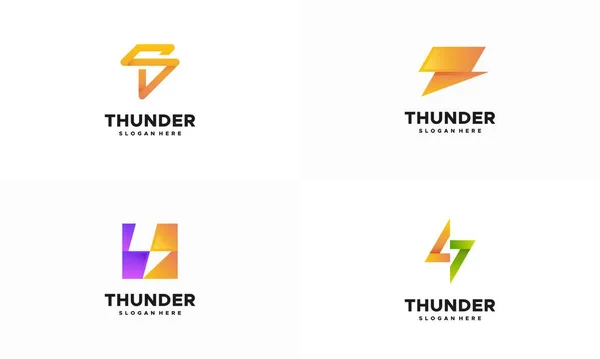 Zestaw Modern Thunder Lightning Logo Projektuje Wektor Koncepcyjny Elektryczność Logo — Wektor stockowy
