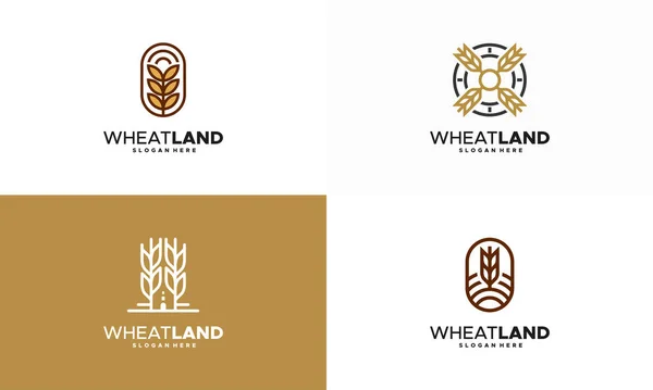 Set Von Getreidefeld Logo Konzept Landwirtschaft Weizen Logo Vorlage Vektor — Stockvektor