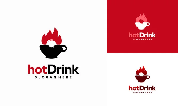 Hot Mug Logo Designs Concept Vector Hot Fire Drink Logo — Stock Vector