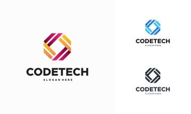 Modern Kodlama logosu konsept vektörü, Programcı Teknoloji logo vektörü dizayn etti