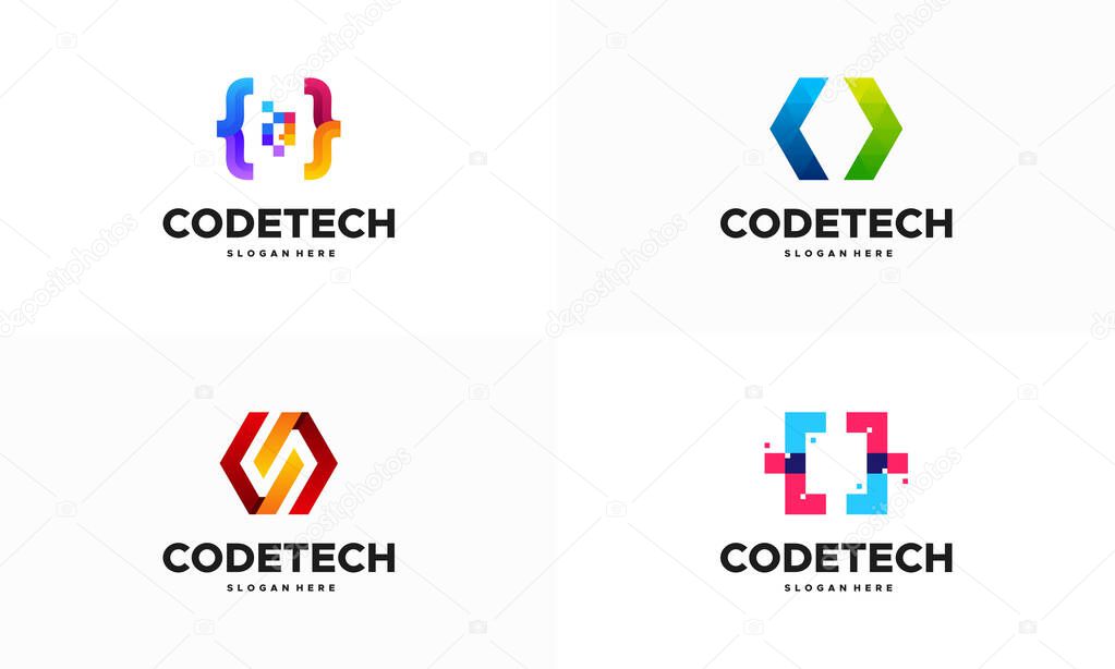 Set of Modern Coding logo designs concept vector, Programmer Technology logo icon vector
