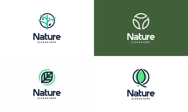 Set Iconic Nature Leaf Logo Design Template Abstract Green Leaf — Vetor de Stock