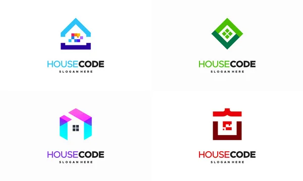 Set Creative Code House Logo Designs Concept Vector Programming House — Wektor stockowy