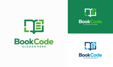 Piksel Kitap Logosu şablon tasarımları, Kodlama kitabı Logosu vektör çizimi, Programcı logosu