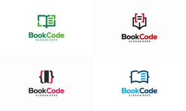 Piksel Kitap Logosu şablon tasarımları, Kodlama kitabı Logosu vektör çizimi, Programcı logosu