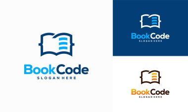 Piksel Kitap Logosu şablon tasarımları, Kodlama kitabı Logosu vektör çizimi, Programcı logosu