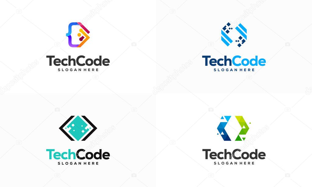 Set of Modern Coding logo designs concept vector, Programmer Technology logo icon vector