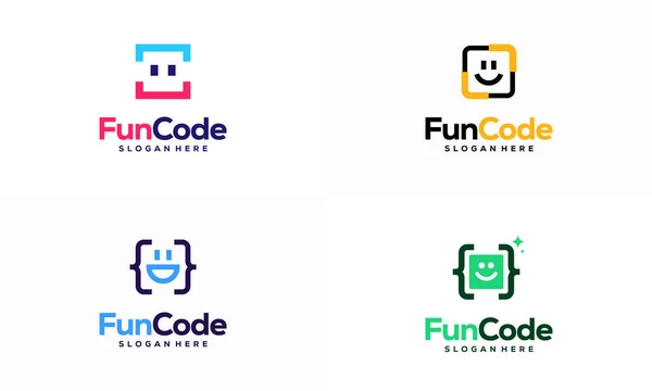 Eğlence Kodu logosu kümesi konsept vektörü, Kodlama Programlayıcı logo şablonu dizayn eder