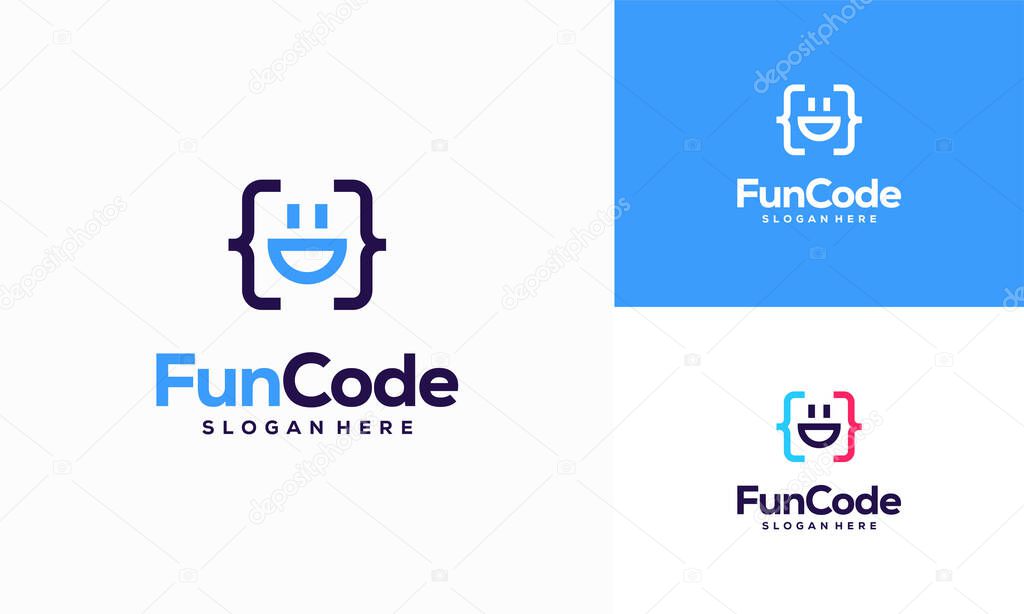 Fun Code logo designs concept vector, Coding Programmer logo template