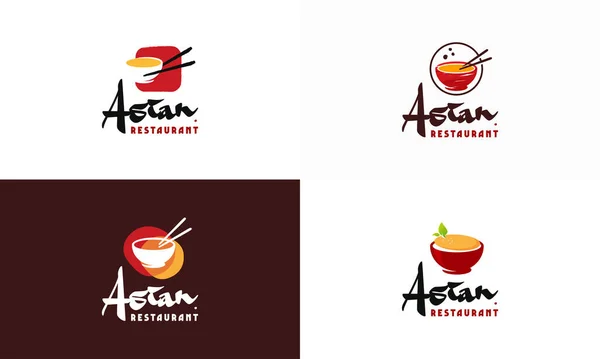 Asya Gıda Logosu Seti Konsept Vektörü Bowling Logo Simgesi Şablonu — Stok Vektör