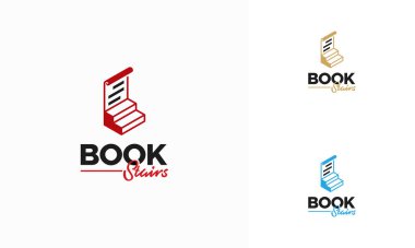 Kitap Merdivenleri Logo Sembol Tasarımı Şablon Şablonu Çizimi, Kitap Adımları Logosu Tasarımı, Eğitim logosu Tasarımı