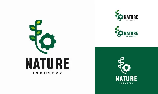 Logotipo Tecnologia Natureza Moderna Vetor Máquina Folha Engrenagem Ícone Modelo — Vetor de Stock