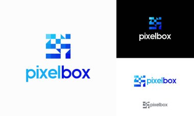 Piksel Kutusu Logosu konsept vektörü, Kutu Belgesi logo şablonu tasarımları tasarladı