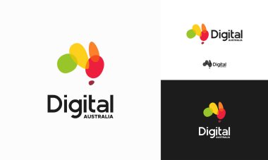 Modern Dijital Avustralya Logo Şablonu Vektör çizimi, Renkli Avustralya Teknoloji Logosu şablonu tasarımları tasarladı