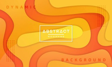 Geometrik arkaplan. Turuncu renkli akışkan şekiller, 3B biçiminde dinamik desenli arkaplan tasarımı