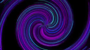 Neon çizgilerinin soyut animasyonu spiral şeklinde bükülmüş. Alan derinliği, soyut kozmik, fütüristik tünel, gökadaya hiper sıçrama, ışık hızının neon parlaması, 3D görüntüleme