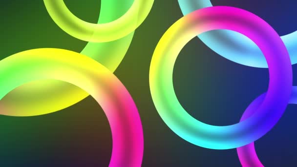 Abstract Cirkel Neon Gloeiende Cirkels Achtergrond Kleurrijke Drijvende Cirkels Torus — Stockvideo