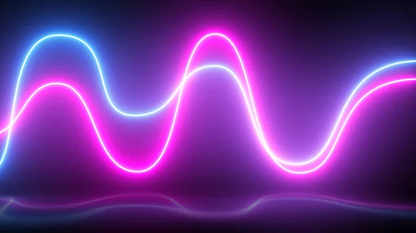 Gloeiende Neon Wave Lijnen Abstracte Achtergrond Signaalkaart Ultraviolet Spectrum Neon — Stockfoto