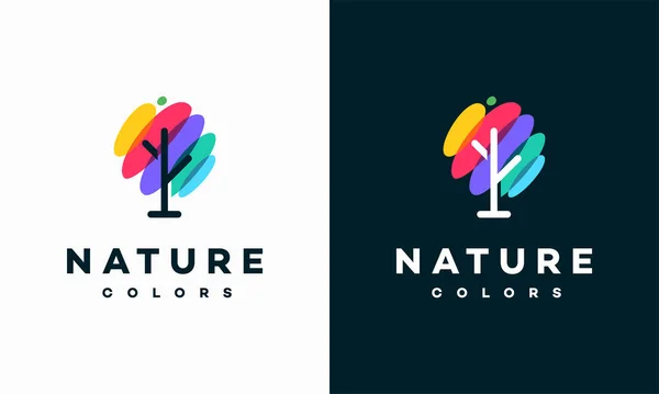 Renkli Ağaç Bitkisi Logo Vektörü Tarım Logosu Şablon Tasarım Konsepti — Stok Vektör