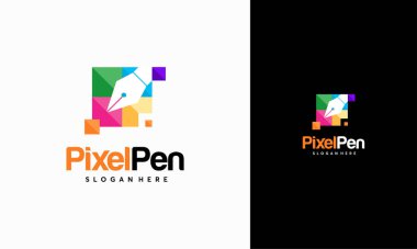 Piksel Kalem logosu konsept vektörü, Yaratıcı logo şablonu tasarımları tasarlar